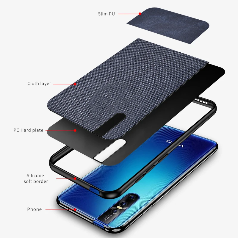 For VIVO V15 Pro Case Cloth Business Fabric Hard Back Cover For VIVO V15Pro V15 Pro Phone Case Soft Silicone Bumper Fundas