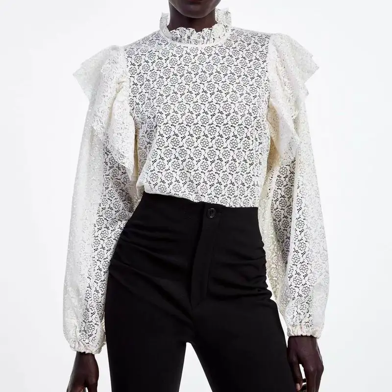 

Lace Shirt Women Blouse Summer 2019 New Fashion Hollow Out Loose Blusa Long Sleeve Modern Lady Tops