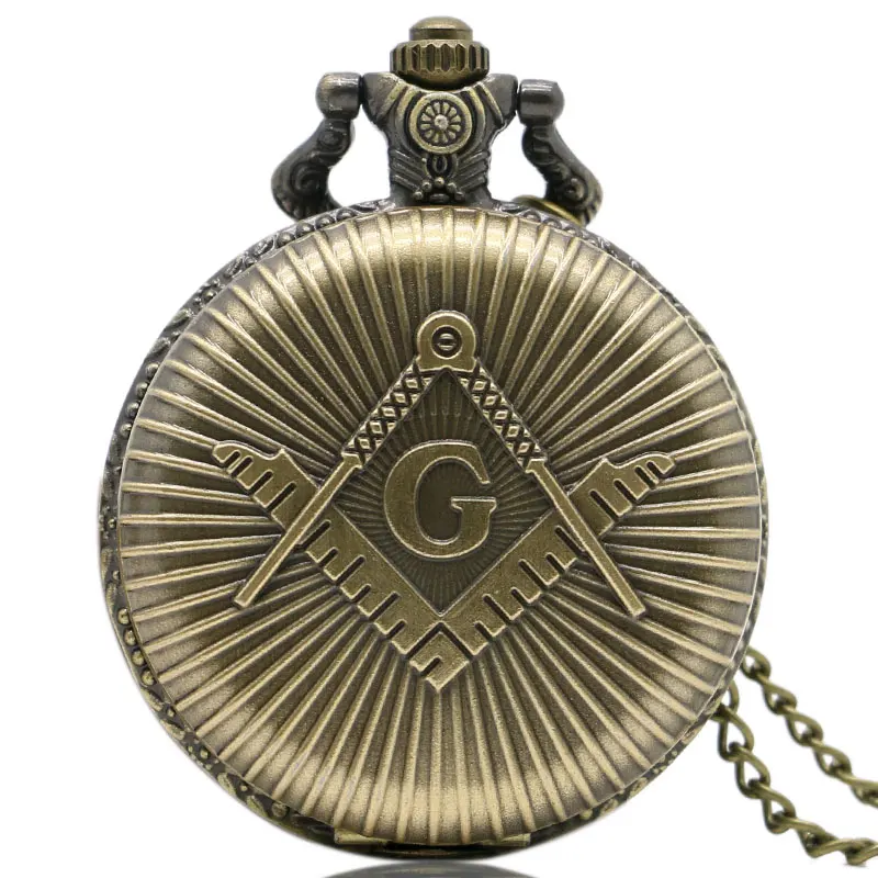 

Freemasonry Masonic Design Antique Bronze Quartz Fob Clock Pendant Pocket Watch With Chain Necklace Drop Shipping P446