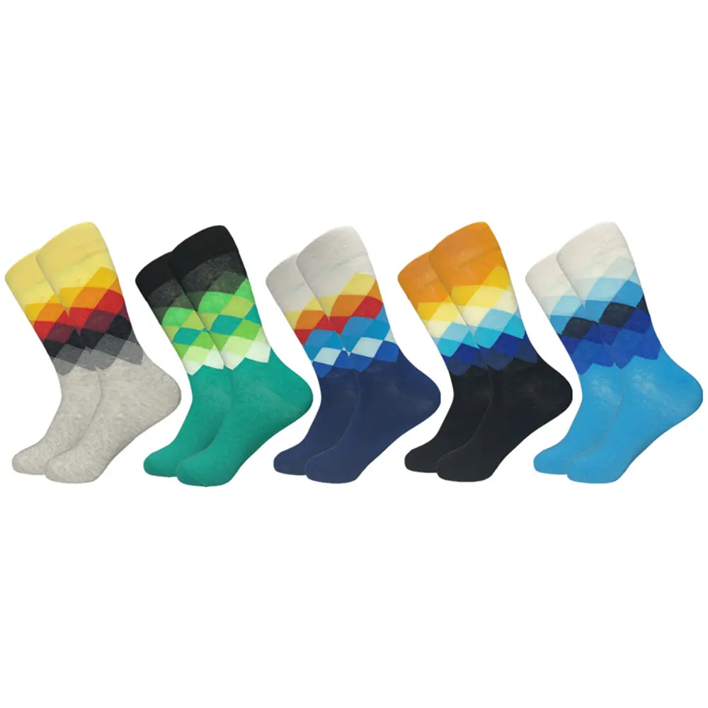 5 pairs of socks Горячая Распродажа повседневные мужские носки новые носки Осень и зима клетчатые Цветные счастливые деловые вечерние Хлопковое носки мужские - Цвет: 5 pairs of socks