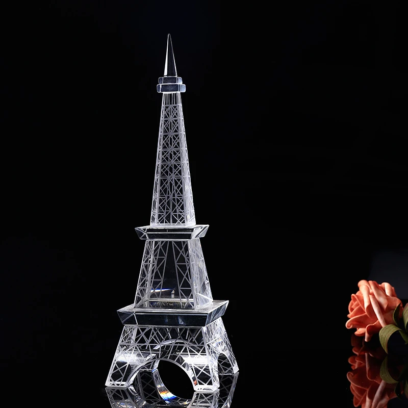 

22cm Verisimilar K9 Crystal EiffelTower Figurines Miniatures Transparent Glass Famous Building Ornaments For Gifts