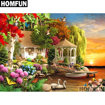 

HOMFUN Art 5D Diy Diamond Painting "Garden & house" Diamond Pictures Cross Stitch 3D Rhinestone Embroidery Decor A01696
