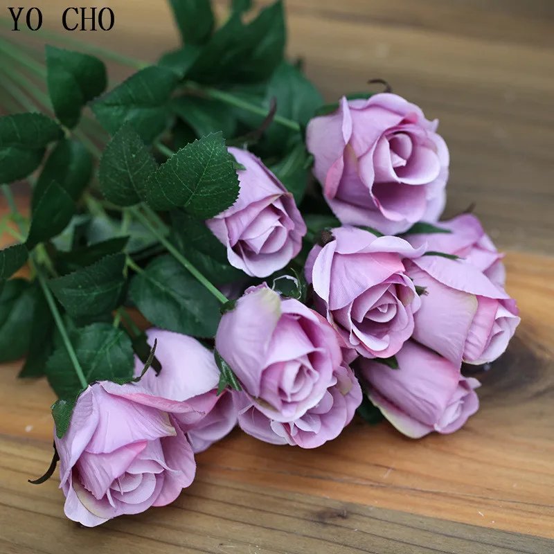 

YO CHO Pink Rose Bouquet Decoration Flower Silk Artificial Mini White Flower For Home Wedding Party Decor Chrismas Garland Flore