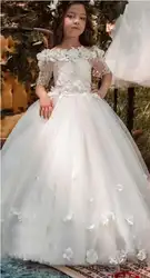 2019 красивые для девочек в цветочек платья одежда с длинным рукавом Кружева с поясом сзади для девочек наряд для официальных торжеств для