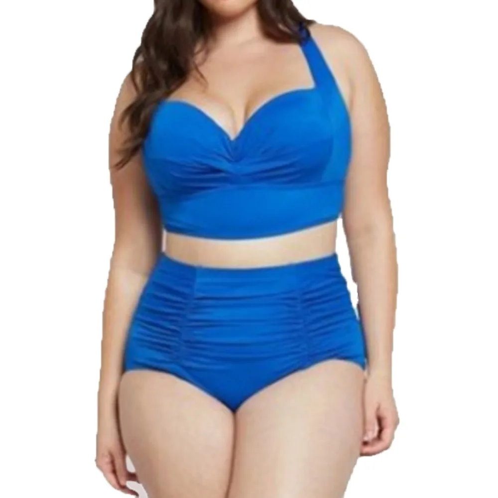 4XL 5XL плюс большие размеры бихинис женские купальники с высокой талией купальник Пушап купальные костюмы Холтер Топ Бикини Набор N50 - Цвет: Blue