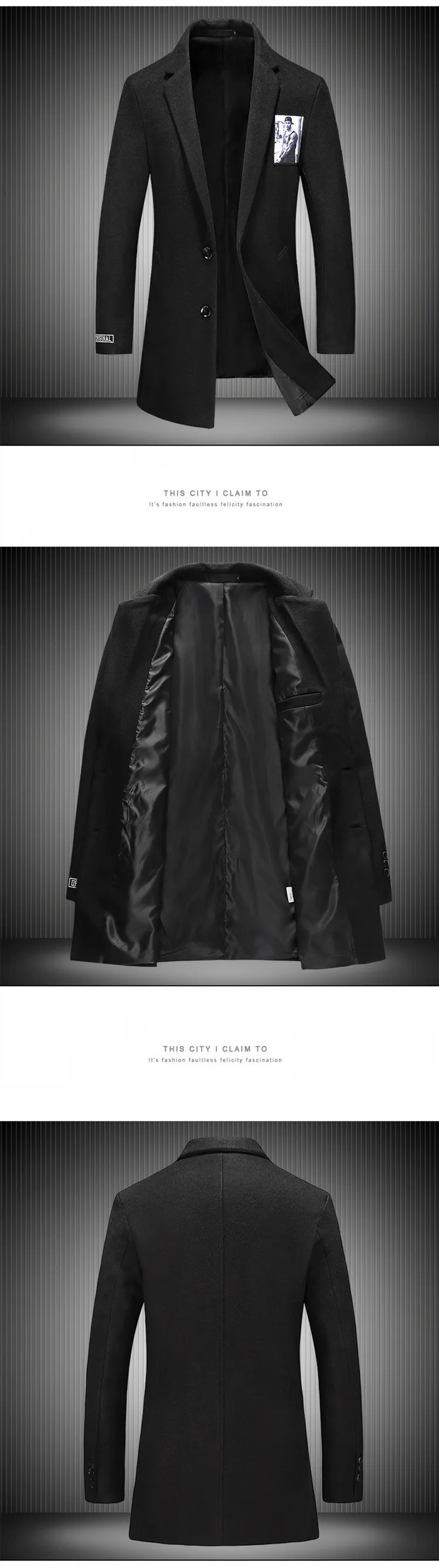 Новая мода, мужское шерстяное теплое осенне-зимнее шерстяное пальто, мужская деловая Повседневная тонкая ветрозащитная куртка, длинное корейское пальто для мужчин