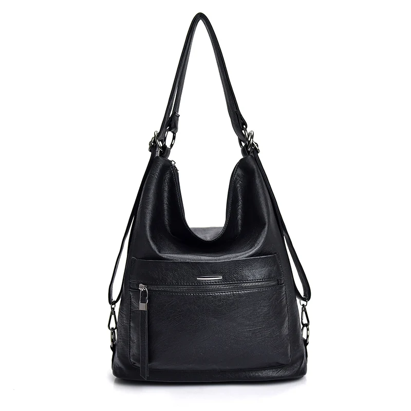 3-в-1 Кожаный многофункциональный рюкзак для девочек-подростков; Модная одежда для девочек Женский Большой Ёмкость школьная сумка Для женщин сумки на плечо Sac - Цвет: Black