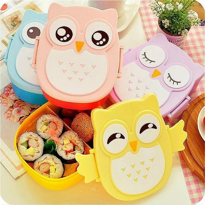 

Dozzlor 900ml Students Lunch Box with Spoon Food Container Camping Picnic Storage Portable Kids Bento Box Cute Owl Pattern