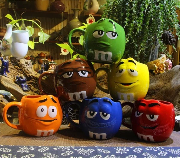 

6pcs/set M&M's MM Beans Cafe Oatmeal Coffee Mug Drinking Cups Ceramic Colored Glaze Coffee Milk Mug Water Tea Mugs Drinkware
