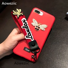 Aoweziic Tide brand luxury leather bee rhinestones for iphone7 8 6splus X mobile phone case soft shell with lanyard hanging neck