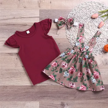 

Newest baby girl clothes Short Sleeve O-Neck Romper+Print Dress +Print Bow Headband baby girl clothes set kiz bebek giyim Y*