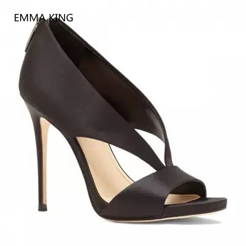 

2019 New Arrival Women Sexy Pump Peep Toe Deep V Design Runway Shoes Woman Black White High Heel Shallow Female Party Dress Shoe