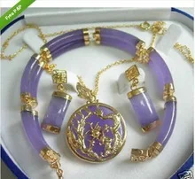 Женский стиль Натуральный Счастливый фиолетовый драгоценный кулон браслет и серьги кварцевые тонкие покрытые Свадебные широкие часы крылья королева