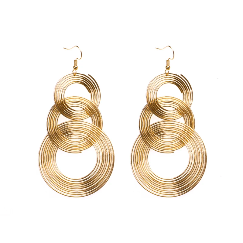 

Punk Big Geometric 3 Circle Dangle Earrings For Women Bohemian Party Metal Gold Colour Long Earrings Fashion Jewelry