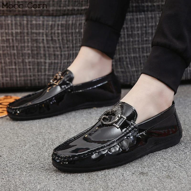 Mocasines de charol sin cordones hombre, mocasines transpirables de cuero suave, de marca de - AliExpress
