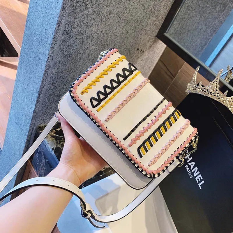 Famous design luxury brand LOGO Genuine Leather Women woven Shoulder Bag Mini Flap Handbag Hand Bag Ladies Bag with box