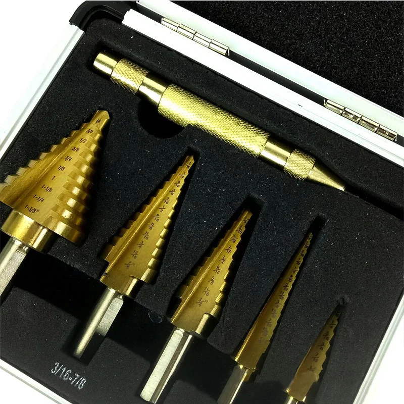 

5PCS Step Drill Bit Set Steel Multiple Cone Drill Hole Cutter Metal Tools