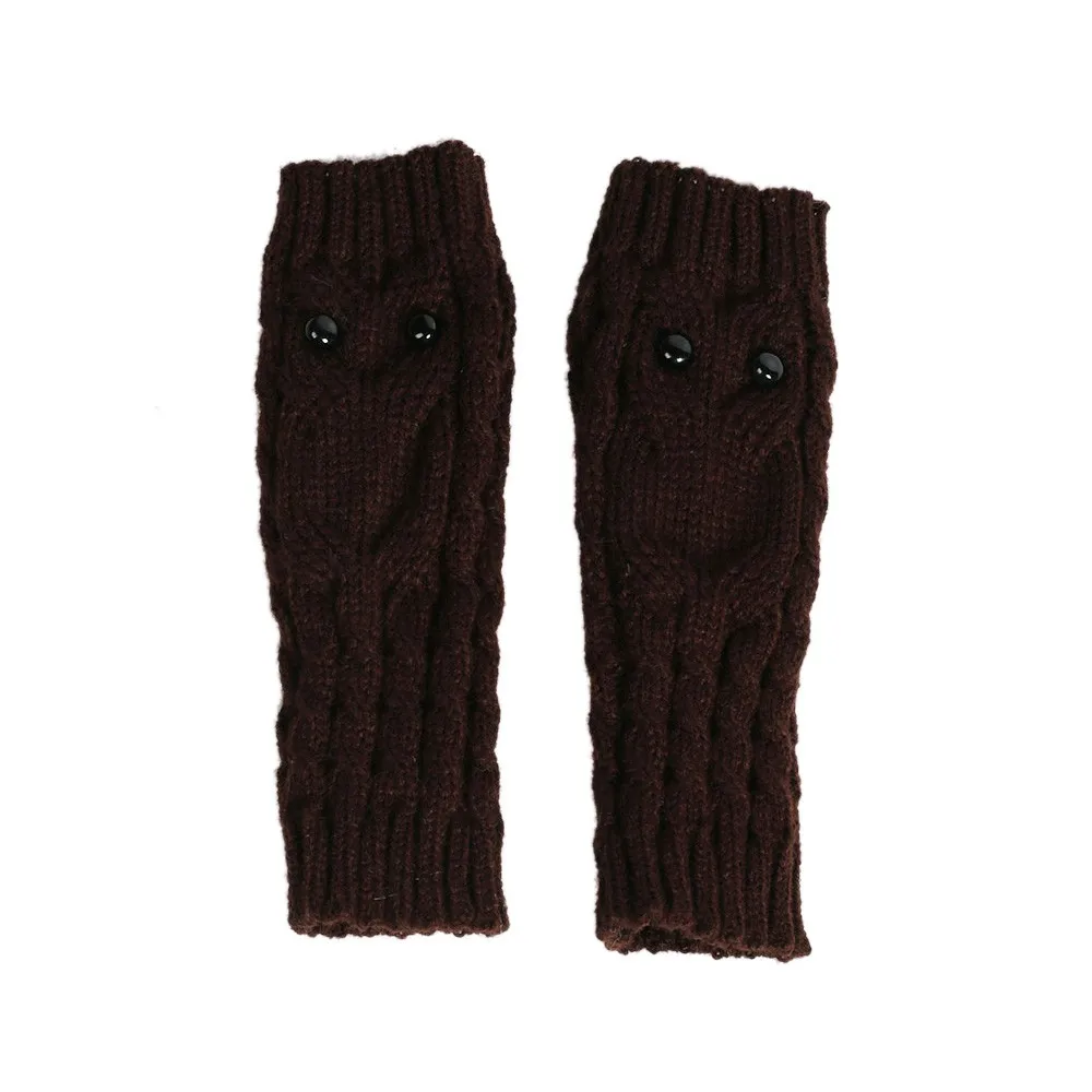 Unisex Winter Gloves Solid Owl Knitted Long Fingerless Gloves Soft Button Warm Gloves Mittens guantes invierno luvas de inverno - Цвет: Coffee