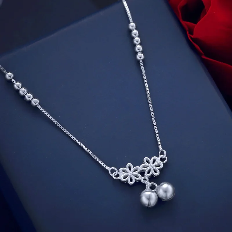 OMHXZJ Европейская мода женщина вечерние день рождения свадьба подарок цветок-колокольчик бусины стерлингового серебра 925 ножной браслет с подвеской JL15