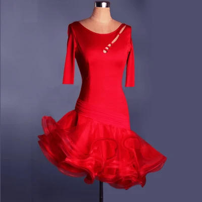 Новое платье для латинских танцев для взрослых/детей, Женская юбка для девочек/леди ча-ча/Румба/Самба/Танго/бальных танцев, Vestido De Baile Latino - Цвет: Красный