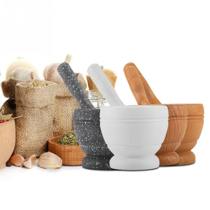 Manual Plastic Garlic Grinder Spices Herbs Mortar Pestle Set Grinding