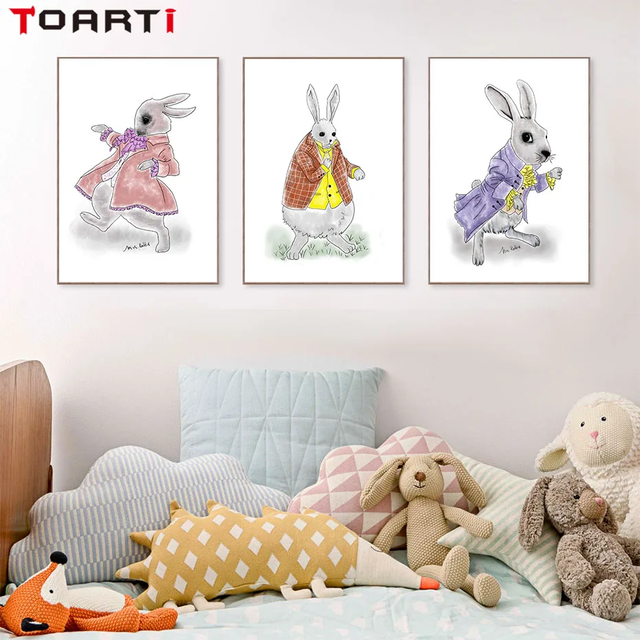 Trendy Rabbit Fashion Show Wall Picture Colorful Cartoon Canvas Painting Vintage Posters&Prints Nursery Art Kids Room Decoration (4)