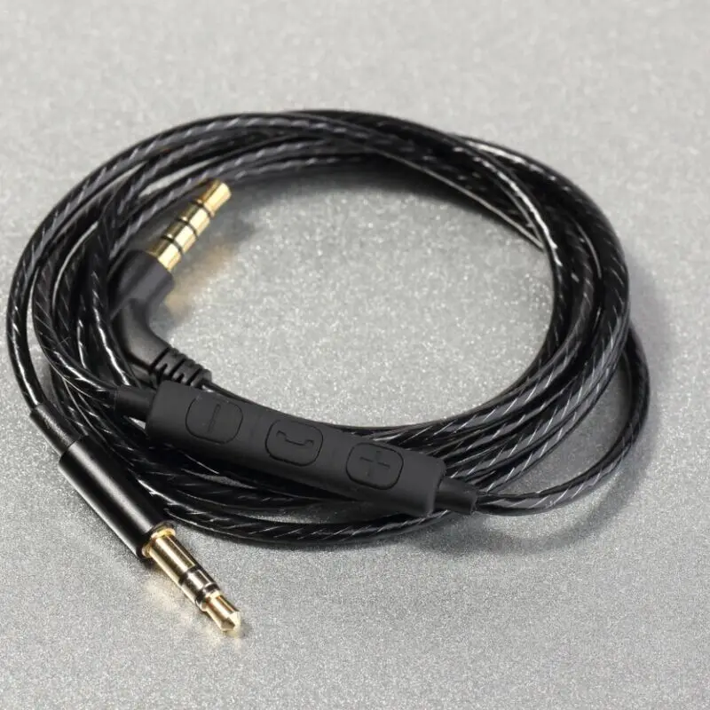Replacement black cable upgrade cord with remote and mic for headphones