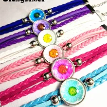 24 шт./лот сухие цветы фотографии, Маргаритка, хризантема розовый, розовый, синий, фиолетовый, цветная подвеска браслет цепочка на руку