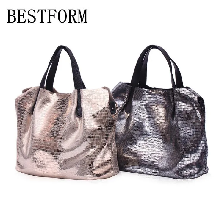 

100% leather handbag 2019 new leather shoulder bag fashion top layer cowhide mother bag Lizard pattern big bag