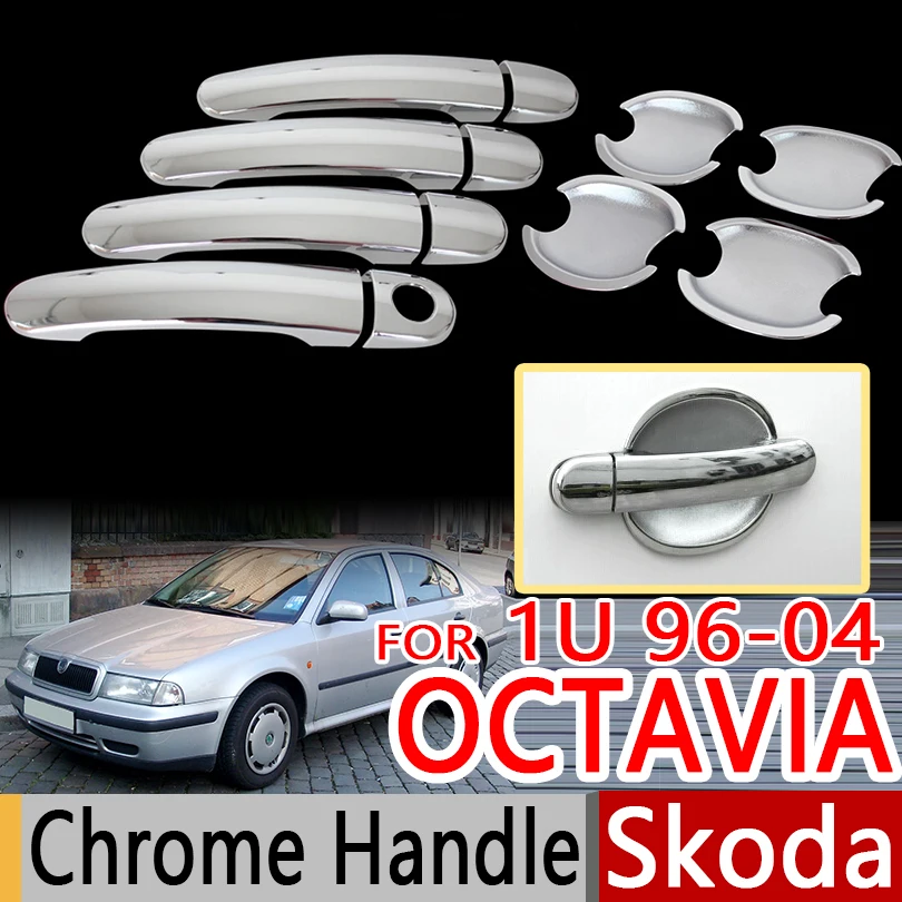 Для Skoda Octavia Mk1 1U 1U2 1996-2004 хромированные дверные ручки, накладки, набор из 4 шт., автомобильные аксессуары, наклейки, 2000 для стайлинга автомобилей