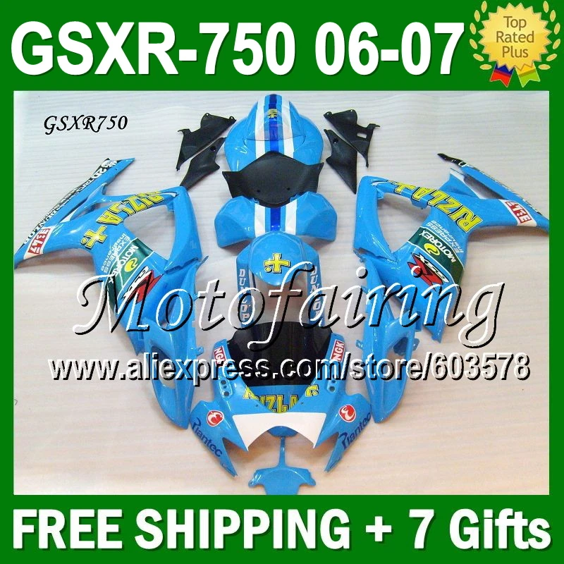 

7gifts+Cowl Cyan For SUZUKI K6 06 07 GSXR750 GSX-R750 L#10432 hot Cyan RIZLA GSXR 750 2006 2007 GSXR-750 Fairing Bodywork