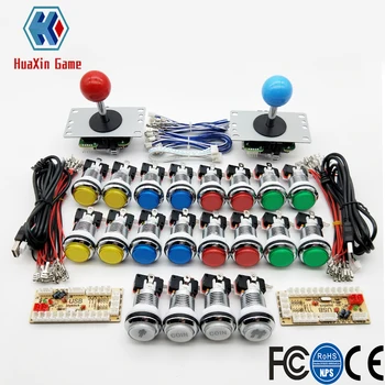 Kit de caja de juegos recreativos DIY Zero Delay para 5V LED Botón de cromo SANWA Joystick 1 y 2 jugadores Botón de moneda USB a PC / Raspberry Pi