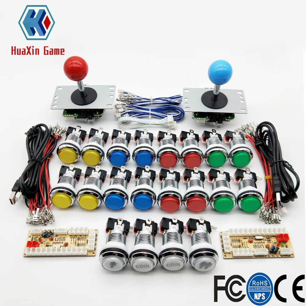 

Zero Delay Arcade cabinet DIY kit for 5V LED chrome push button SANWA Joystick 1 & 2 player COIN button USB to PC / Raspberry Pi