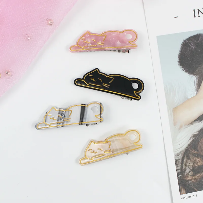 

French Elegance Hair Accessories Cartoon Cat Acetate Sheets Hair Clips For Women Hairpins Rim Handmade Hairgrips