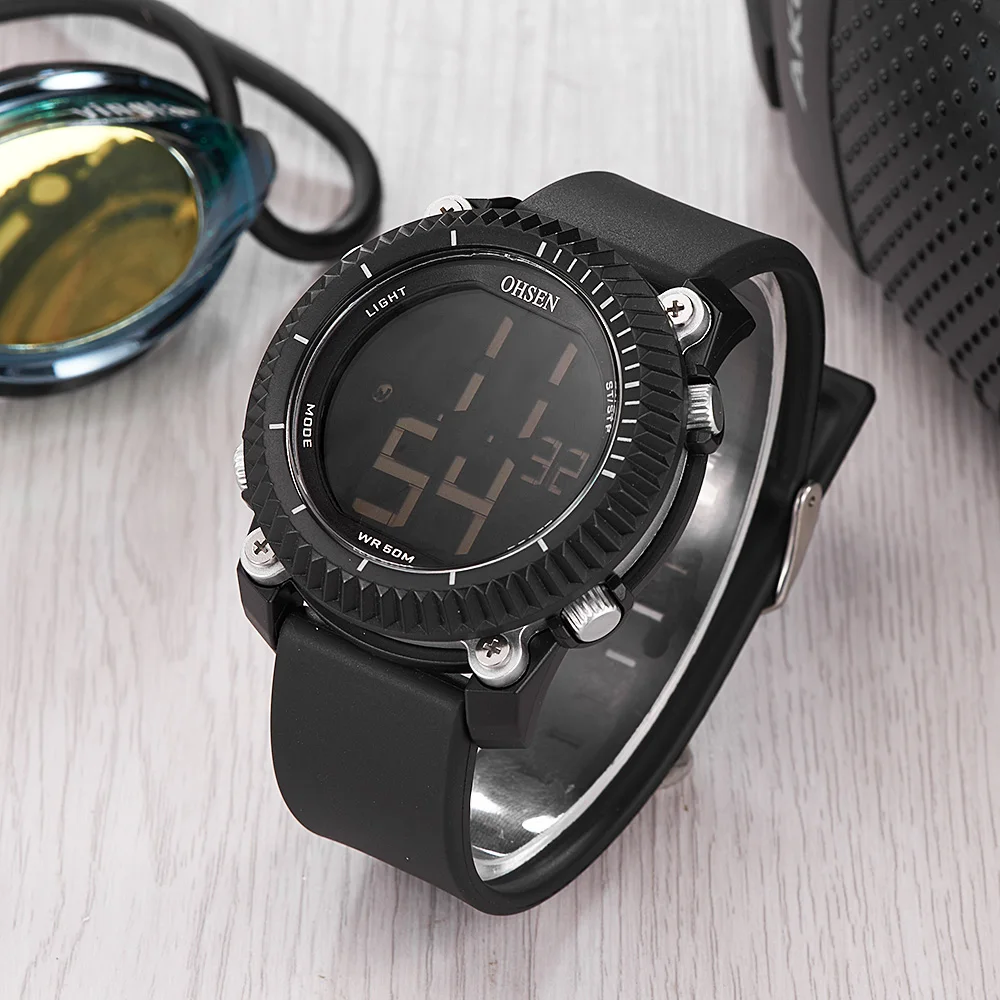 

NEW Arrival OHSEN Electronic Digital Watch Men Wristwatch Military Rubber Band Outdoor Waterproof Sport Watch Relogio Masculino