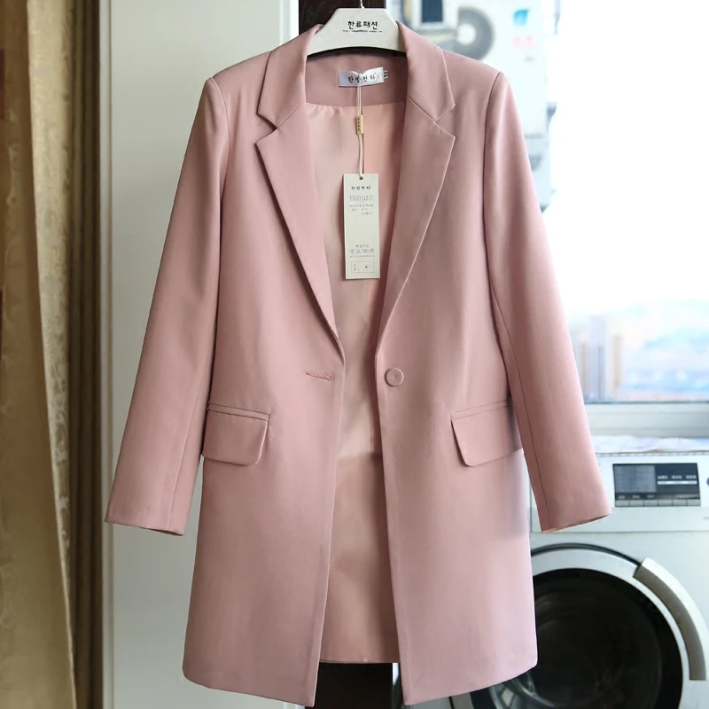 

New Korean Women's Small Suit Long Long-Sleeve Slim Jacket Women's Pink Suit
