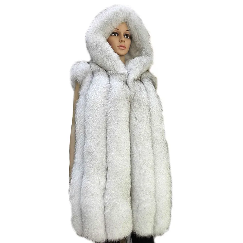 

Russian Winter Coats Genuine Fox Fur Hooded Vest Natural Color Sleeveless Jackets Warm Natural Fur Female Coats Vests Women