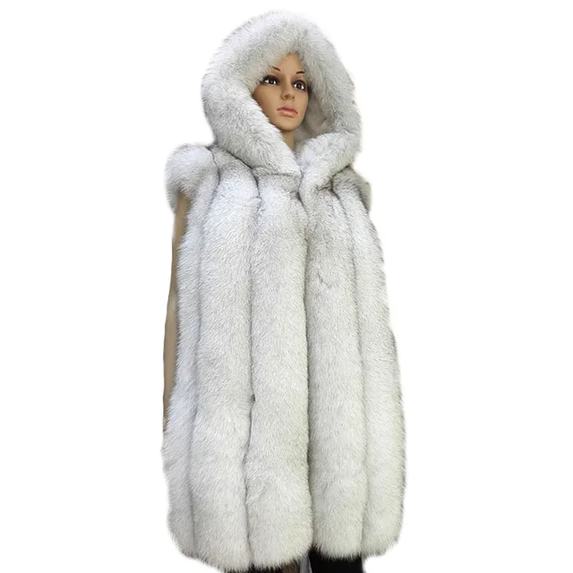 Russian Winter Coats Genuine Fox Fur Hooded Vest Natural Color Sleeveless Jackets Warm Natural