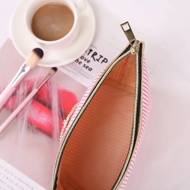 Women's Semi-PU Stripe Cosmetic Bag Portable Handmade Compact Makeup Travel Wash Bag
