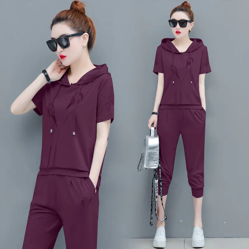 

Print Outfit Tracksuits for Women Sportswear Co-ord Set 2019 Summer Two Piece Set Plus Size Large Hoodies Top and Pants Clothes