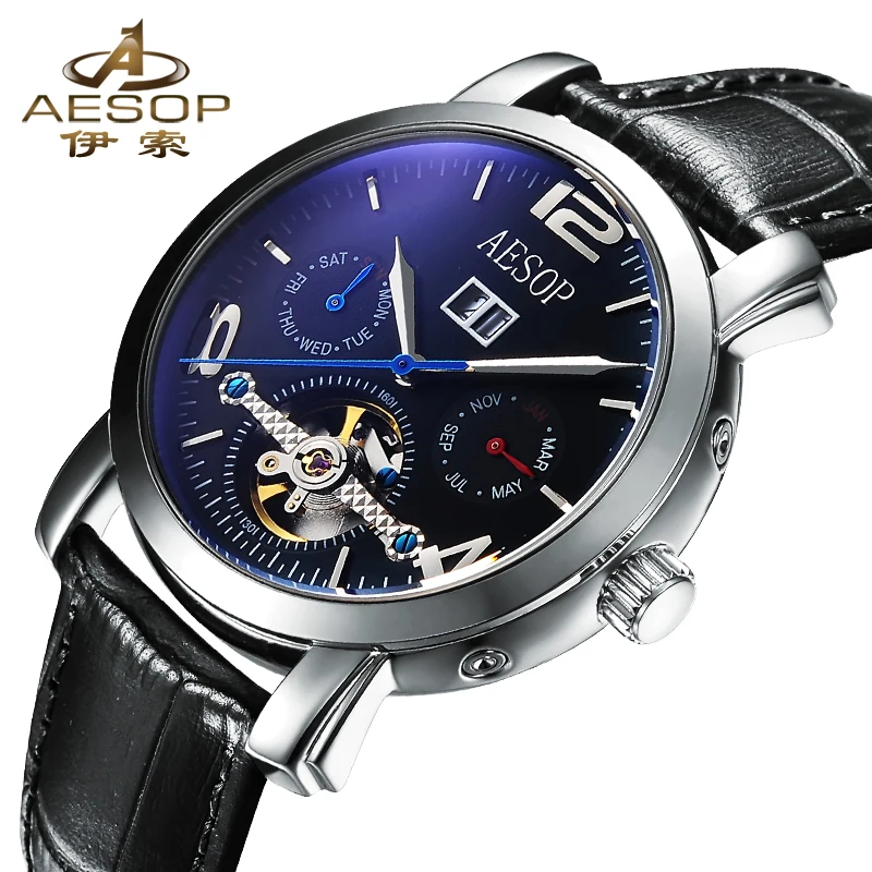 

AESOP Mechanical Watch Men Fashion Complete Calendar Waterproof Top Brand Available Strap Luxury Tourbillon Wristwatch Relogio