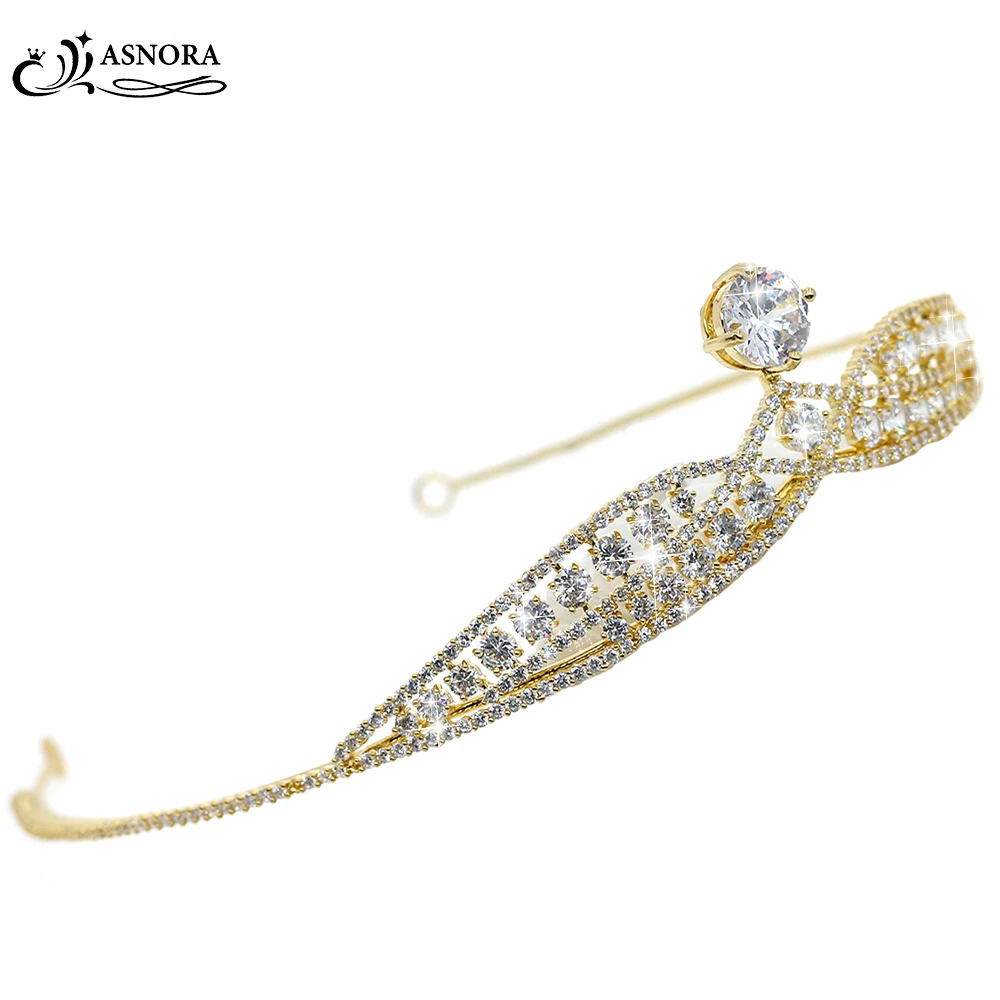 

ASNORA Stylish Gold Tiaras for Women Bridal Crowns Zircon Crystals Wedding Hair Jewelry Accessories Princess Gowns