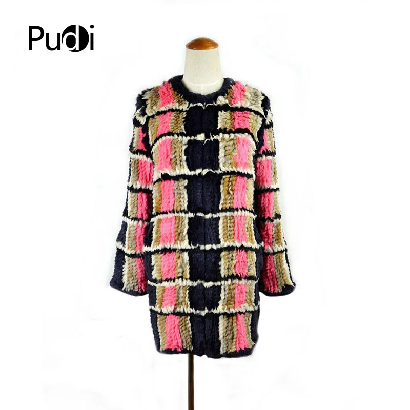 

CR033 New real rabbit fur coat/ winter jacket long style fashion women plaid