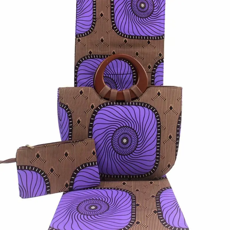 

2019 Latest african women wax Handbag set,high quality african wax bag set with 6 yards real wax fabric for Party