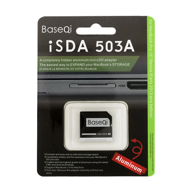 BaseQi MacBook 503AAluminum Micro SD/TF Card Adapter Memory Card Card Reader For MacBook Pro Retina 15" (Mid 2012and Early 2013)