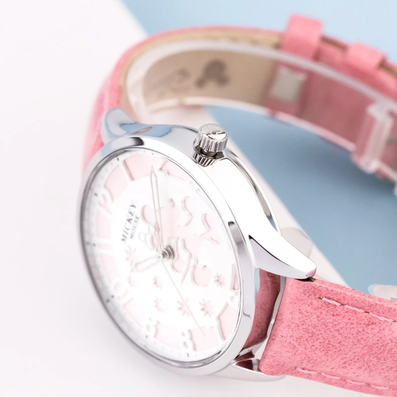 Disney Walking Mickey Engrave дизайнерские женские часы с кожаным ремешком светящиеся