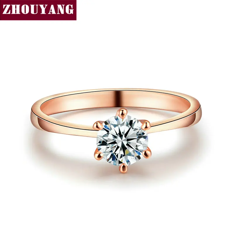 Женское Обручальное Кольцо ZHOUYANG из розового золота с фианитом 1 карат 6 мм R013 R014|ring