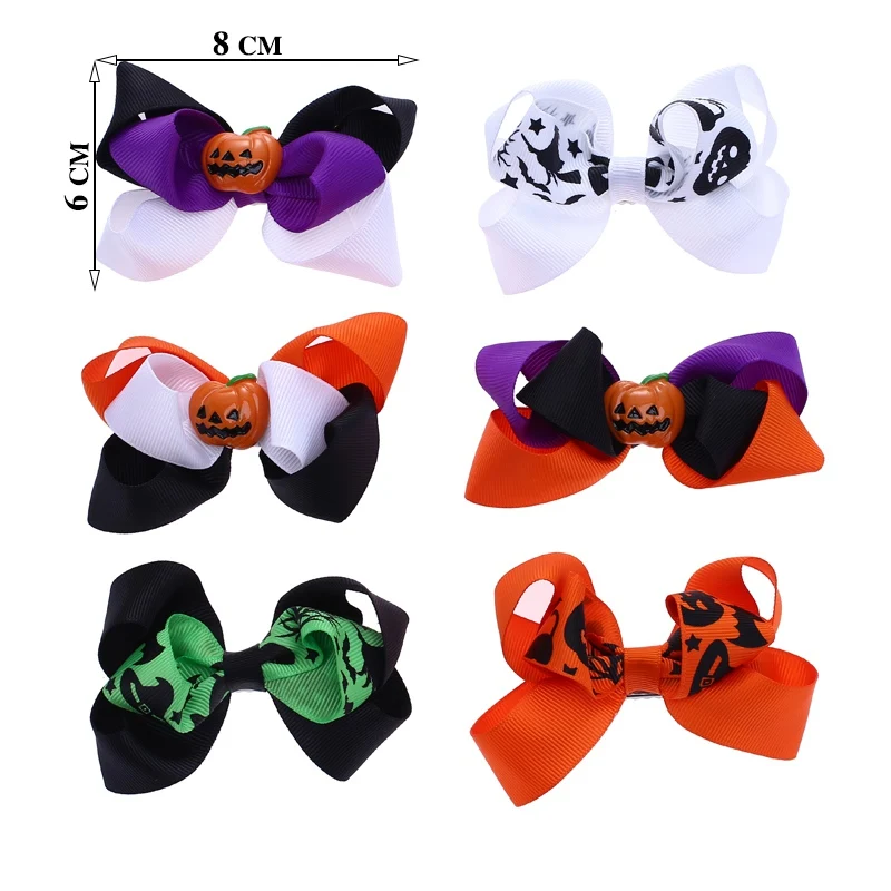 1 PC Ribbon Hair Bows Multicolor Halloween Cheer Bow Pumpkin Accessory Print Gift Barrettes Alligator Clips | Мать и ребенок