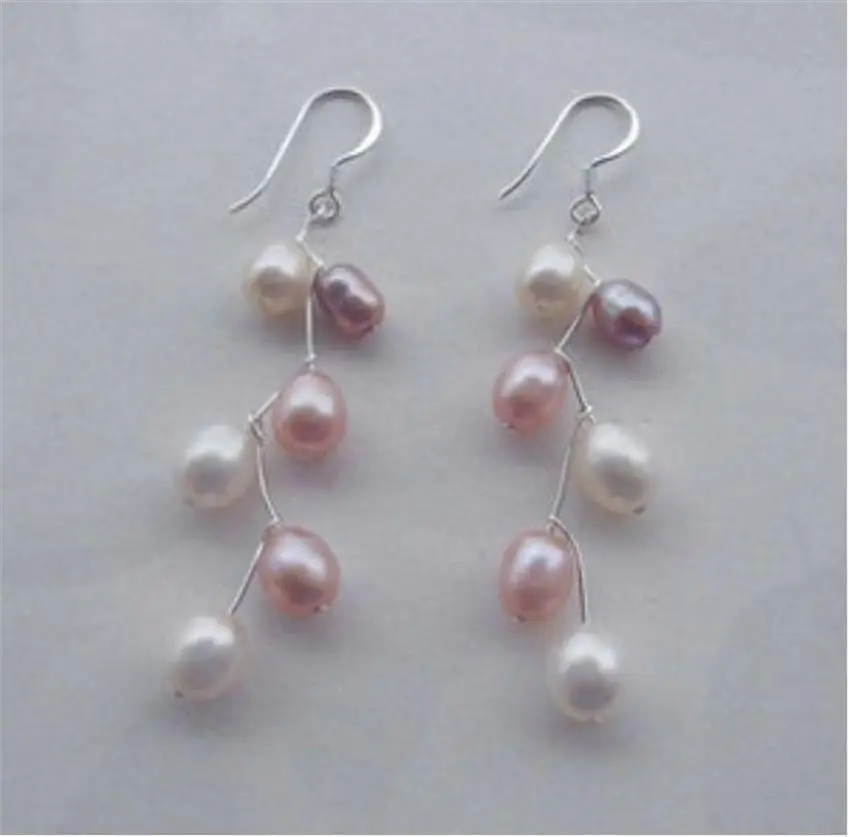 

FREE SHIPPING>>> free shipping 00243 Beautiful saltwater cultured pearls pink white earrings