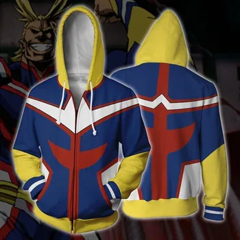 

Japanese Anime My Hero Academia All Might Cosplay Costume Hoodies Zipper Clothing hooded sweatshirt Clothing hoodie Coat Jacket